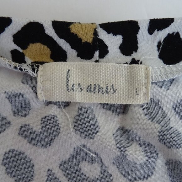 Les Amis Leopard Animal Print Ruffle Short Sleeve Top Women Size L Crewneck - Picture 5 of 9